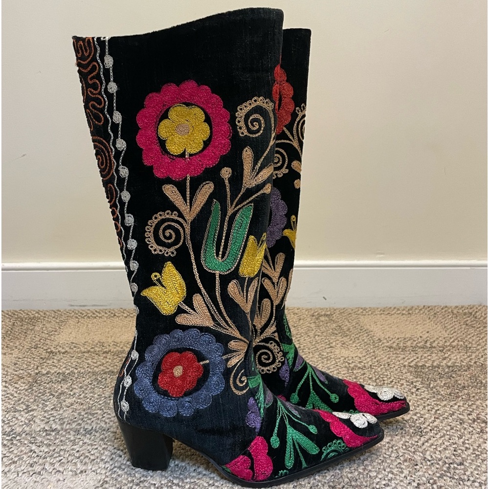 Black Embroidered Cowboy Boot
